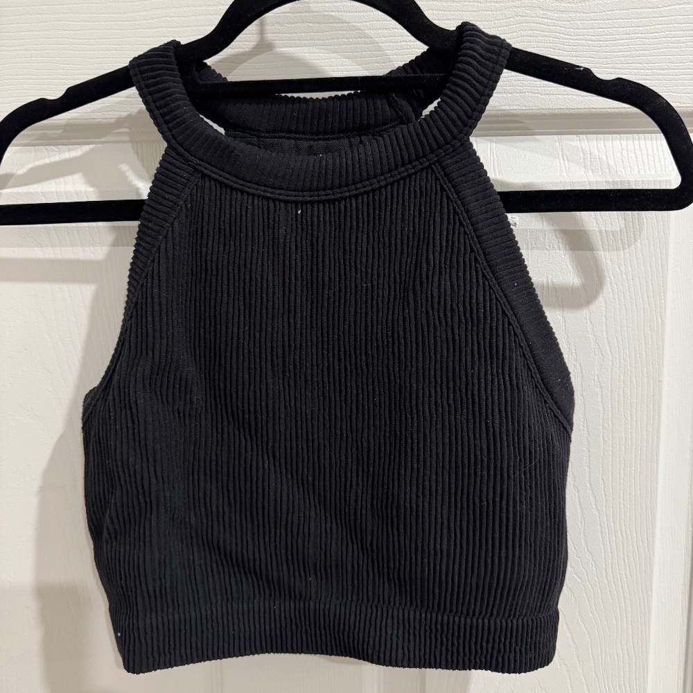 Aerie Seamless High Neck Bra Top size L Black